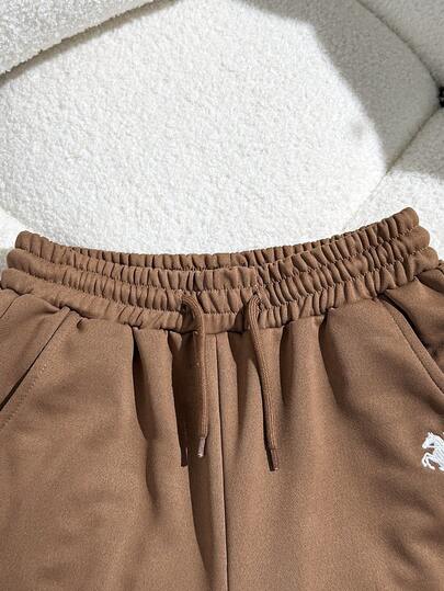 SHEIN مجموعة ملابس كاجوال للفتيات المراهقات، بلوزة بياقة مزيفة وسحاب طويلة الأكمام مع بناطيل رياضية واسعة وفضفاضة، بدلة رياضية للارتداء اليومي والتمارين الرياضية