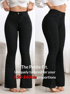 SHEIN PETITE بنطال جينز سهل متعدد الاستخدامات ذو قصة متناسبة وتنسدل بشكل مستقيم