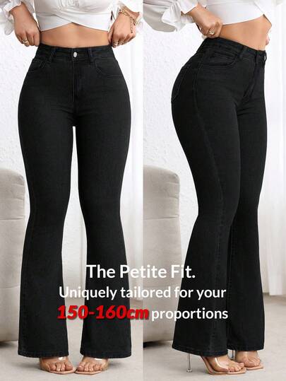 SHEIN PETITE بنطال جينز سهل متعدد الاستخدامات ذو قصة متناسبة وتنسدل بشكل مستقيم