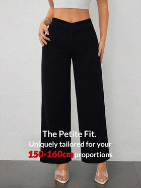 SHEIN PETITE بنطال مستقيم عصري أنيق مع تقاطع عند الخصر للسيدات