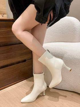 خريف/شتاء 2025 اذهب مع الأعلى، بوت الكاحل للنساء ذات رؤوس مدببة وكعب عالي رفيع مع سحاب خلفي، بوت قصيرة بطراز بريطاني أنيق وسميكة، كعب قطة