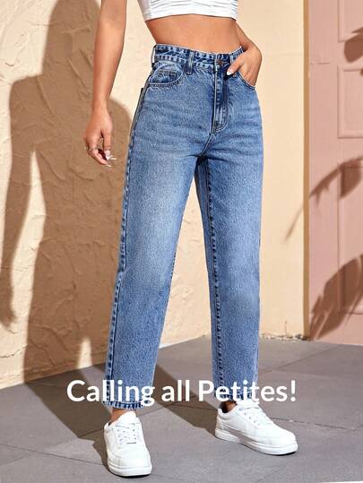 SHEIN PETITE بنطلون جينز ام خصر عالي