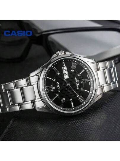 Casio ساعة كاسيو كلاسيكية للرجال 40.1 مم، من الفولاذ المقاوم للصدأ مع إبزيم قابل للطي، تصميم رفيع 8.7 مم، مقاوم للماء حتى 100 متر، ساعة يومية متعددة الاستخدامات MTP-1384D-1A
