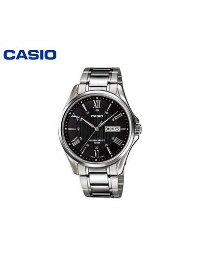 Casio ساعة كاسيو كلاسيكية للرجال 40.1 مم، من الفولاذ المقاوم للصدأ مع إبزيم قابل للطي، تصميم رفيع 8.7 مم، مقاوم للماء حتى 100 متر، ساعة يومية متعددة الاستخدامات MTP-1384D-1A