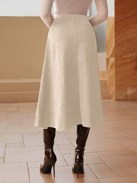 Modelyn رمضان تنورة طويلة أنيقة مزخرفة من القماش المخملي الصناعي باللون الأحادي للنساء