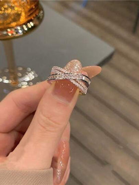 خاتم نسائي أنيق ذو تصميم متقاطع، أنيق وفاخر، مناسب للارتداء اليومي