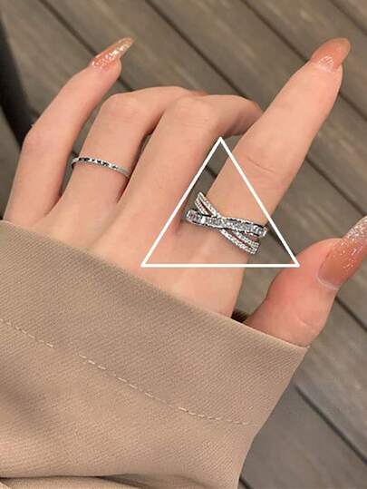 خاتم نسائي أنيق ذو تصميم متقاطع، أنيق وفاخر، مناسب للارتداء اليومي