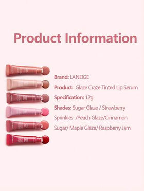 Laneige سيروم شفاه ملون 12 جرام، فرشاة سيليكون بشكل دونات، مرطب وشفاف، منتفخ ومغذي، له تأثير شفاف كالزجاج بدرجة لون خفيفة، تشطيب مكياج كوري