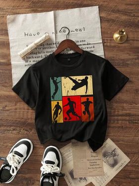 ملابس علوية قصير الأكمام بطباعة عادية للأولاد المراهقين، بياقة طاقم، قمصان صيفية
