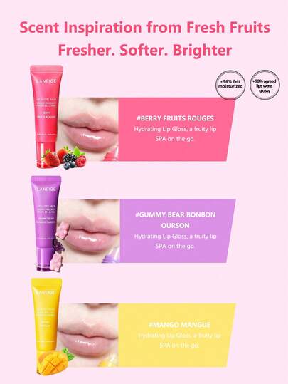 Laneige 10 جرام بلسم شفاه مزود بجوهر مرطب، غير لزج ومغذي، زيت شفاه فاكهي، يخلق تأثير بشرة زجاجية لامعة، مظهر مكياج كوري مشرق
