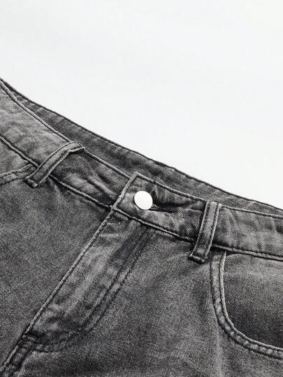 StoneGrade شورت جينز رجالي فضفاض بأرجل واسعة متعدد الاستخدامات بجيوب