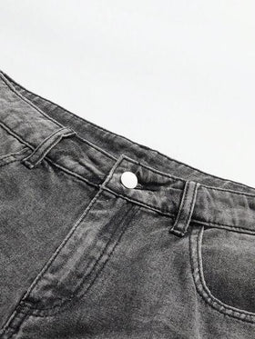 StoneGrade شورت جينز رجالي فضفاض بأرجل واسعة متعدد الاستخدامات بجيوب