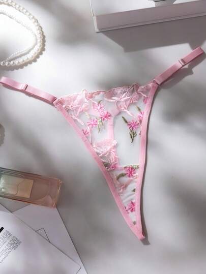 SHEIN مجموعة قميص نوم نسائي مزين بطبعة زهرية مطرزة وشبك وفيونكة، مثير