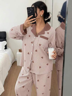 SHEIN مجموعة بيجامات طويلة الأكمام، ملابس شتوية للنوم للنساء