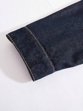 StoneGrade طقم رجالي من قطعتين، جاكيت كاجوال وبنطلون فضفاض من الجينز الأزرق الداكن، مناسب للربيع والخريف