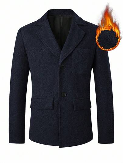 Manfinity Homme معطف صوفي أحادي الصدر بياقة مسطحة كاجوال للرجال، خريف/شتاء