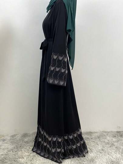 عباءة نسائية فاخرة، مزينة بالراين ستون على جيوب الجوانب، بتصميم راقي، كارديجان مستوحى من دبي