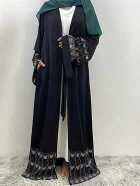 عباءة نسائية فاخرة، مزينة بالراين ستون على جيوب الجوانب، بتصميم راقي، كارديجان مستوحى من دبي