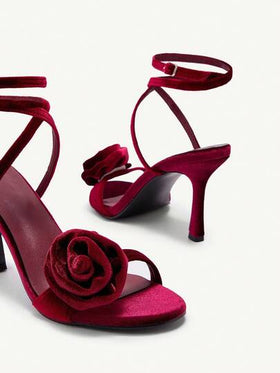 CUCCOO CHICEST صندل كاشف القدم بكعب رفيع أنيق برباط للكاحل، مزين بالزهور الزاهية، أنيقة وجذابة للمناسبات الرسمية وعيد الحب وحفلات التنصيب