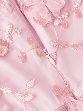 SHEIN MOD فستان أنيق للنساء بأربطة على الكتف وتطريز، وردي
