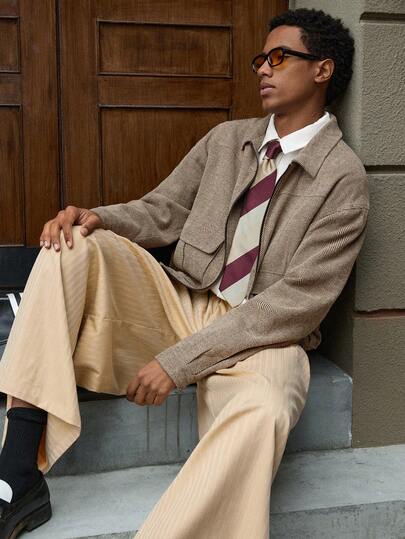 SWAVVY جاكيت كاجوال متعددة الاستخدامات للرجال، قميص كلاسيكي بأكمام طويلة للرجال، طراز أكاديمي للرجال، طراز رجالي عتيق أرضي، جاكيت قصيرة للرجال، مجموعة الخريف باللون البني