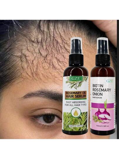 GZE 2 عبوة سيروم شعر بيوتين وزعتر - يقوي الشعر ويقلل التساقط لشعر صحي ومرن - 100 مل رذاذ