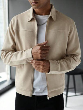Manfinity CasualCool معطف كاجوال للرجال بسحاب وأكمام طويلة ذو لون أحادي للخريف والشتاء