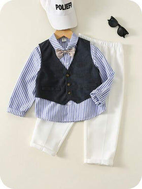 SHEIN 3 قطع طقم ملابس شبابي رسمي - سترة, بنطال طويل, قميص ربطة عنق, مناسب لحفلات عيد الميلاد, الحفلات الليلية, المناسبات المسائية, الحفلات, حفلات الزفاف, حفلات استقبال المولود, المعمودية