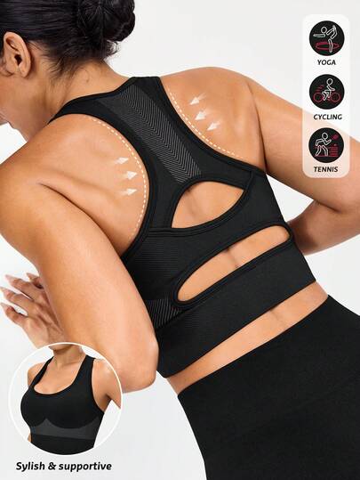 Seamluxe SHEIN Sport ملابس علوية رياضي نسائي ذو ظهر مفتوح وتصميم ضيق مرن مناسب للياقة البدنية والتمارين اليوغا