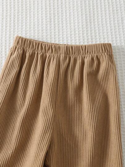 Cozy Pixies مجموعة من قميص ثقيل بنصف سحاب بأكمام طويلة وطباعة دب كرتوني لطفل صبي وبنطلون ذو خصر مطاطي باللون الأحادي، 2 قطعة