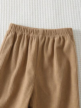 Cozy Pixies مجموعة من قميص ثقيل بنصف سحاب بأكمام طويلة وطباعة دب كرتوني لطفل صبي وبنطلون ذو خصر مطاطي باللون الأحادي، 2 قطعة