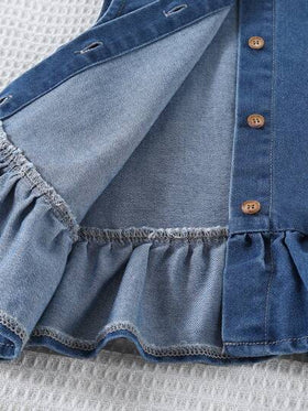 مجموعة قميص وشورت جينز كاجوال للفتيات الصغيرات، 2 قطعة، صيفي