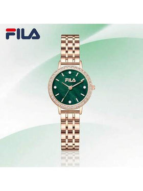 FILA ساعة نسائية فاخرة من فيلا بتشغيل كوارتز، إطار كريستالي لامع، وجه اللؤلؤ وسوار من الصلب، هدية فاخرة للمرأة