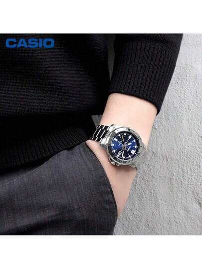Casio ساعة كاسيو إنتايسر الرياضية - سوار من الفولاذ المقاوم للصدأ، بنية مقاومة للماء قوية، قرص تناظري بارز، مناسبة للنمط الحياتي النشط اليومي