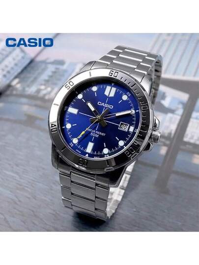 Casio ساعة كاسيو إنتايسر الرياضية - سوار من الفولاذ المقاوم للصدأ، بنية مقاومة للماء قوية، قرص تناظري بارز، مناسبة للنمط الحياتي النشط اليومي