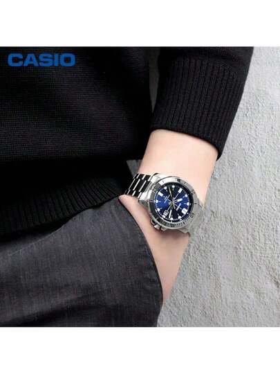 Casio ساعة كاسيو إنتايسر الرياضية - سوار من الفولاذ المقاوم للصدأ، بنية مقاومة للماء قوية، قرص تناظري بارز، مناسبة للنمط الحياتي النشط اليومي
