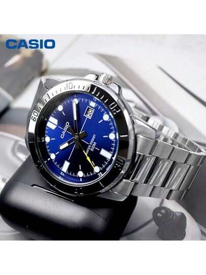 Casio ساعة كاسيو إنتايسر الرياضية - سوار من الفولاذ المقاوم للصدأ، بنية مقاومة للماء قوية، قرص تناظري بارز، مناسبة للنمط الحياتي النشط اليومي