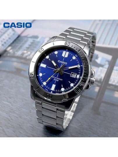 Casio ساعة كاسيو إنتايسر الرياضية - سوار من الفولاذ المقاوم للصدأ، بنية مقاومة للماء قوية، قرص تناظري بارز، مناسبة للنمط الحياتي النشط اليومي