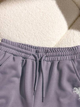 SHEIN مجموعة ملابس كاجوال للفتيات المراهقات، بلوزة بياقة مزيفة وسحاب طويلة الأكمام مع بناطيل رياضية فضفاضة وواسعة الساق، مجموعة بناطيل رياضية للارتداء اليومي والتمارين
