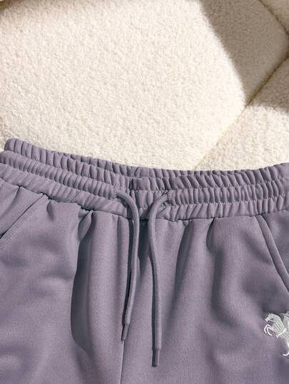 SHEIN مجموعة ملابس كاجوال للفتيات المراهقات، بلوزة بياقة مزيفة وسحاب طويلة الأكمام مع بناطيل رياضية فضفاضة وواسعة الساق، مجموعة بناطيل رياضية للارتداء اليومي والتمارين