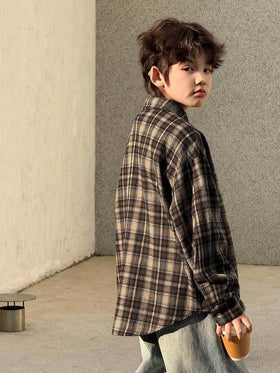 Dazy Kids قميص كاجوال فضفاض مربع للأولاد المراهقين، خريف