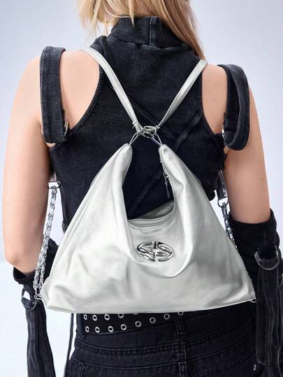 ROMWE Grunge Punk حقيبة نسائية موضة كورية، حقيبة ظهر بتصميم سلسلة جديد وصول خريف 2023، حقيبة كتف ذات سعة كبيرة متعددة الاستخدامات للخروجات اليومية، حقيبة يابانية عصرية