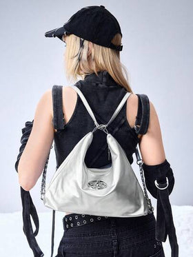 ROMWE Grunge Punk حقيبة نسائية موضة كورية، حقيبة ظهر بتصميم سلسلة جديد وصول خريف 2023، حقيبة كتف ذات سعة كبيرة متعددة الاستخدامات للخروجات اليومية، حقيبة يابانية عصرية