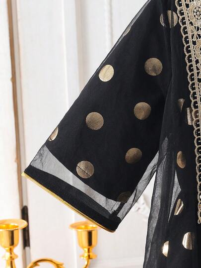 رمضان مجموعة بقطعتين تتكون من جاكيت بأكمام قصيرة وفستان نقطي مناسبة للأنشطة الخارجية اليومية، للربيع والخريف