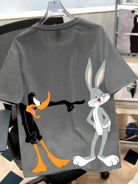Looney Tunes X Manfinity Manfinity Joysei تي شيرت كاجوال للرجال بطبعة كرتونية وياقة مستديرة وأكمام قصيرة