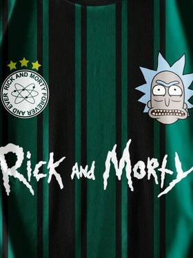 Rick and Morty X SHEIN قميص تي شيرت رجالي كاجوال بأكمام قصيرة وياقة دائرية مزين برسوم كرتونية وحروف ملونة، صيفي