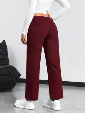 SHEIN PETITE بنطلون جينز ذو ساق مستقيمة بلون أحادي عادي