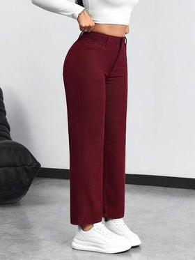 SHEIN PETITE بنطلون جينز ذو ساق مستقيمة بلون أحادي عادي