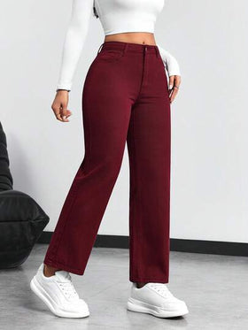 SHEIN PETITE بنطلون جينز ذو ساق مستقيمة بلون أحادي عادي