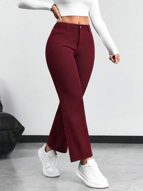 SHEIN PETITE بنطلون جينز ذو ساق مستقيمة بلون أحادي عادي